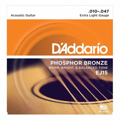 מיתרים לגיטרה אקוסטית דדריו - Daddario Phosphor Bronze EJ15 Acoustic Guitar Strings - 10-47