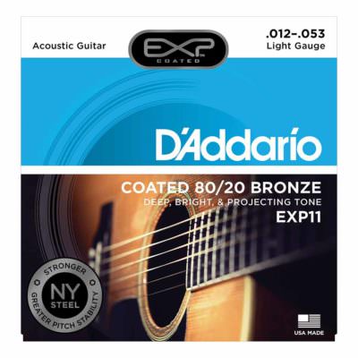 מיתרים לגיטרה אקוסטית דדריו - 12-53 - Daddario EXP11 Coated 80/20 Bronze Acoustic Guitar Strings