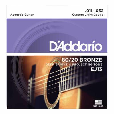 מיתרים לגיטרה אקוסטית דדריו - 11-52 - Daddario EJ13 80/20 Bronze Acoustic Guitar Strings