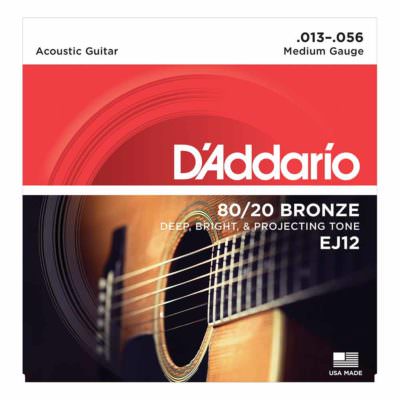 מיתרים לגיטרה אקוסטית דדריו - 13-56 - Daddario EJ12 80/20 Bronze Acoustic Guitar Strings