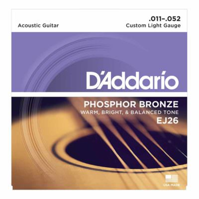 מיתרים לגיטרה אקוסטית דדריו - Daddario Phosphor Bronze EJ26 Acoustic Guitar Strings - 11-52