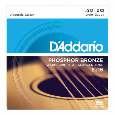 מיתרים לגיטרה אקוסטית דדריו - Daddario Phosphor Bronze EJ16 Acoustic Guitar Strings - 12-53