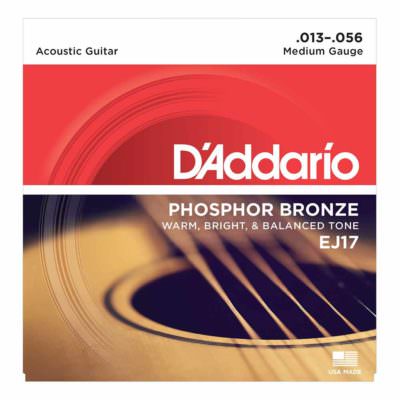 מיתרים לגיטרה אקוסטית דדריו - Daddario Phosphor Bronze EJ17 Acoustic Guitar Strings - 13-56