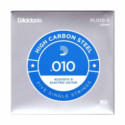 5 יחידות מיתר בודד לגיטרה דדריו - Daddario PL010-5 Plain Steel Single - 010