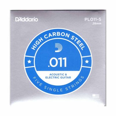 5 יחידות מיתר בודד לגיטרה דדריו - Daddario PL011-5 Plain Steel Single - 011
