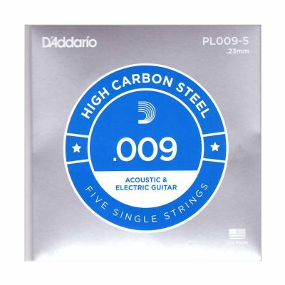 5 יחידות מיתר בודד לגיטרה דדריו - Daddario PL009-5 Plain Steel Single - 009