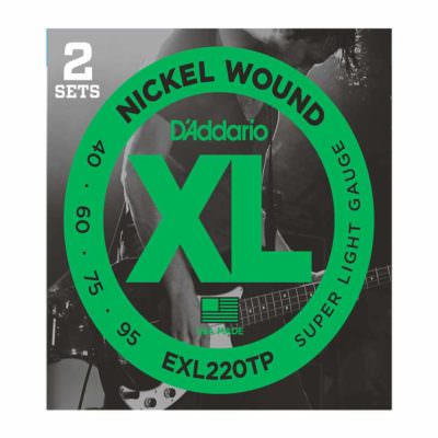 2 סטים מיתרים לגיטרה בס דדריו - 40-95 - Daddario EXL220TP Nickel Wound Bass Long Scale 2Pack